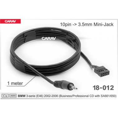 Кабель AUX (CARAV 18-012) (BMW 3-serie (E46) 2002-2006 (Business/Professional CD with SA661/650) 10pin -> 3.5mm mini-jack)